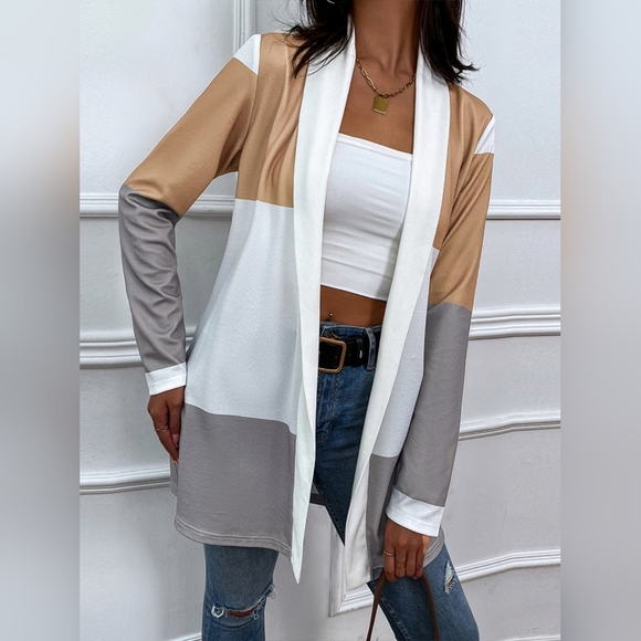 Color Wave Open Front Cardigan - Gray - Picture 4 of 5